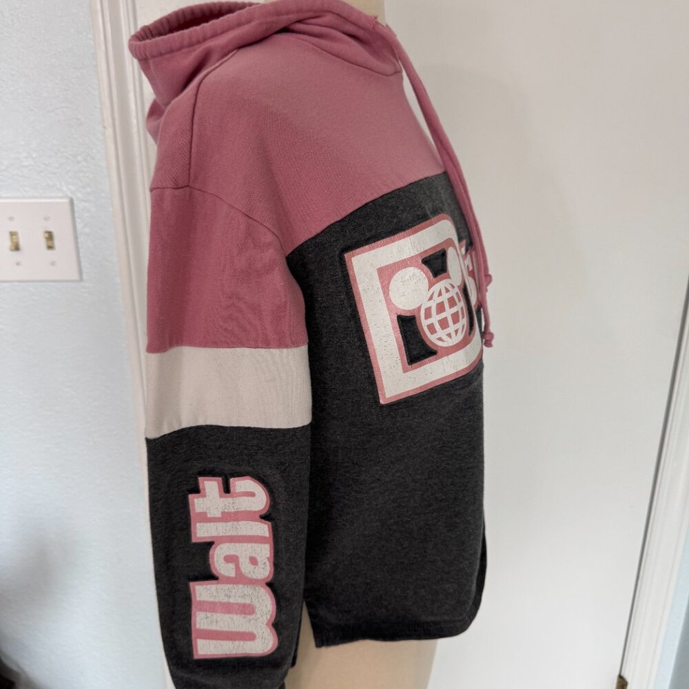 Disney Pink & Gray Colorblock Hoodie Medium Mickey Logo Sweatshirt - Picture 6 of 10